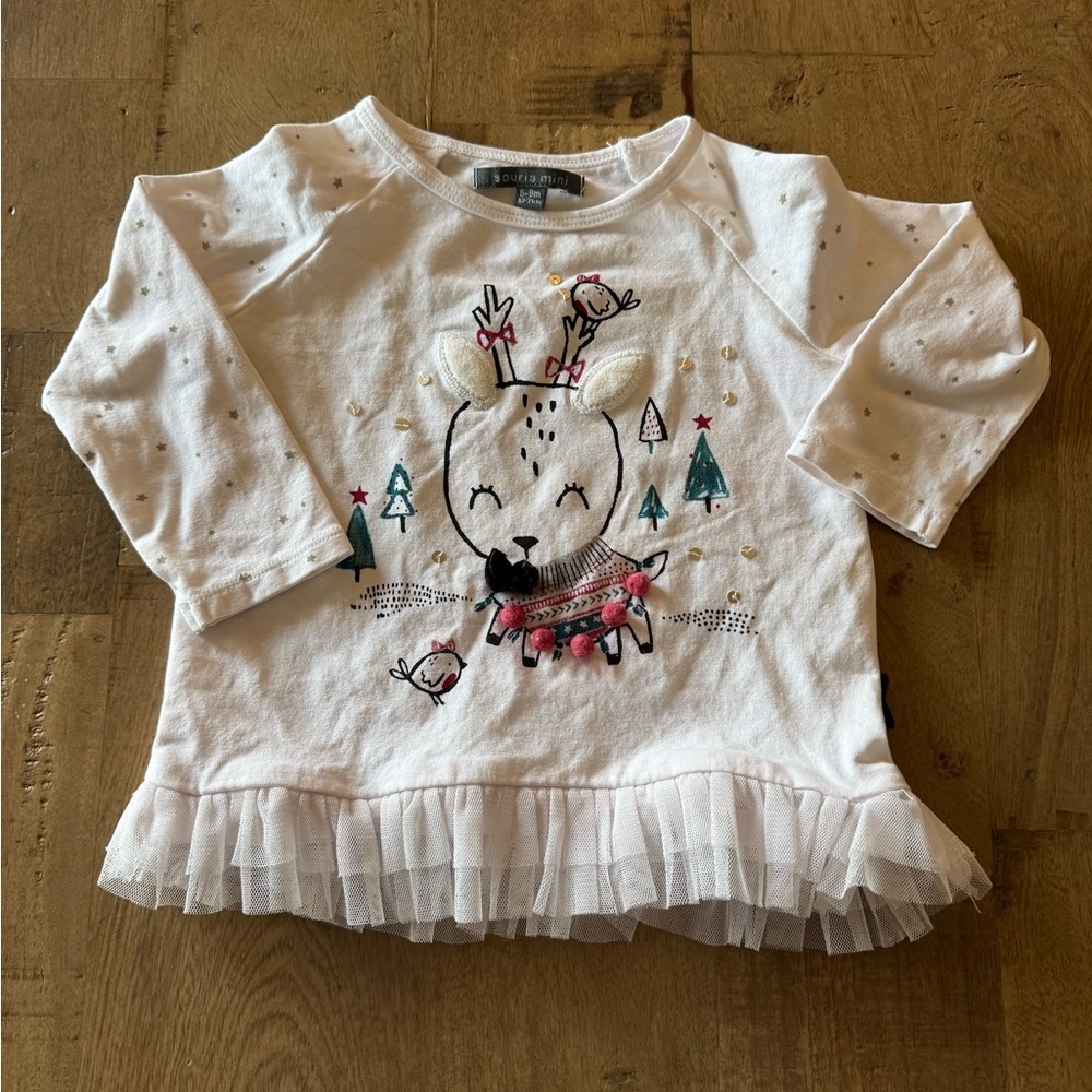 Souris Mini festive Christmas holidays Kids Shirt Reindeer tutu size 6-9 months
